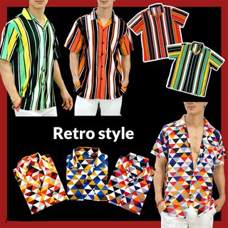 เสื้อฮาวายสีสันสดใส Vintage 90’s bright colorful retro cuban shirt