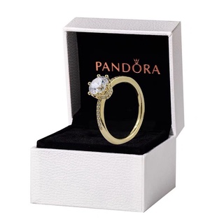 Pandora แหวนเงิน 925 ประดับเพชร เพทาย ทอง 18K รูปมงกุฎ เครื่องประดับสตรี งานแต่งงาน