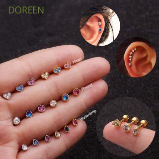 DOREEN Round Heart Stainless steel Zircon Waterdrop Stud Earrings