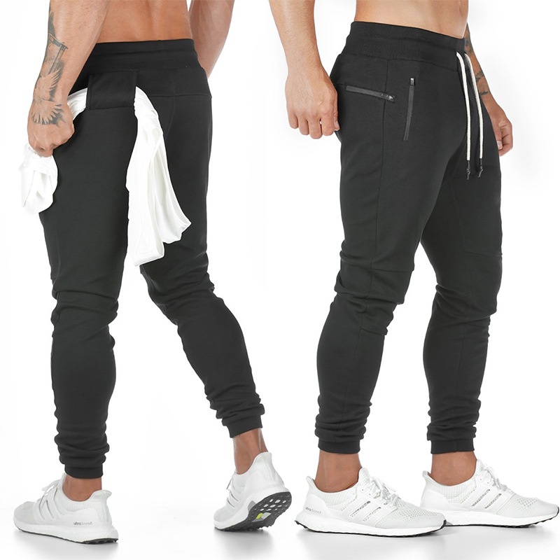 ใหม่ผ้าฝ้ายผู้ชาย Sweatpants พร้อมชั้นวางผ้าขนหนูและกระเป๋าโทรศัพท์มือถือวิ่ง Tights กางเกงผู้ชาย Sporting Leggings กางเกงออกกําลังกาย