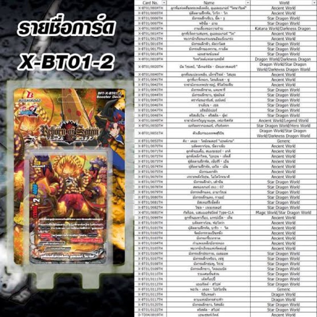 การ์ดบัดดี้ไฟท์ bft-x-bt01-2 ไม่มีสุ่มฟอย