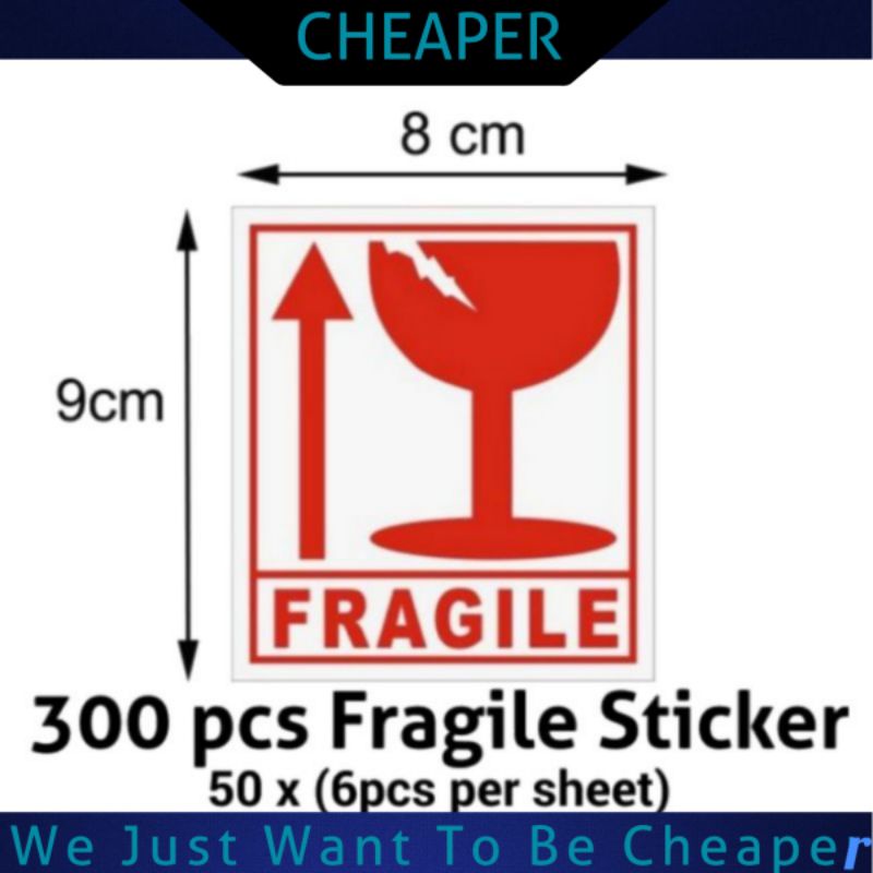 300 ชิ้น [8x9 ซม.] FRAGILE สติ๊กเกอร์บอบบาง สติ๊กเกอร์ Mudah Pecah x 1 แพ็ค