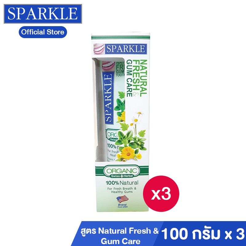 Sparkle ยาสีฟัน สูตร Natural Fresh & Gum Care SK0290 ขนาด 100 g. 3 ชิ้น kuron