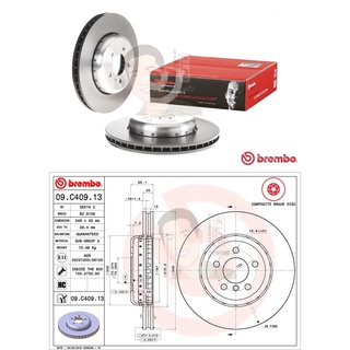 09 C409 13 จานเบรค ล้อ F (ยี่ห้อ BREMBO) รุ่น HC BMW ซีรี่ส์ 5 F10/18/11 (Hub 187) F11 525d 528i F01 F02 730d F12 640...