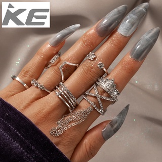 Exaggerated Ring Set Open Flower Chain Tassel Ring Set of 6 for girls for women low price