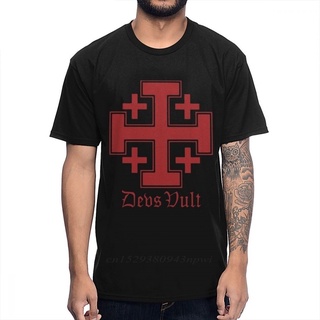 เสื้อยืดผ้าฝ้าย เสื้อยืดลําลอง แขนสั้น พิมพ์ลายอัศวิน Vult Cross Crusades สไตล์วินเทจ คลาสสิก ขนาดใหญ่ สําหรับผู้ชาย