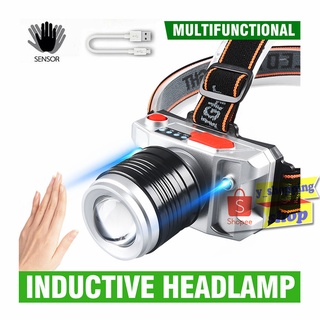 F-T41 ไฟฉายคาดหัว headlamp sensor ปิดเปิด  USB Rechargeable 3โหมด