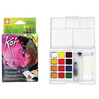 Koi metallic-fluo pocket field sketch box 12 colours I สีน้ำตลับเมทัลลิค สะท้อนแสง 12 สี