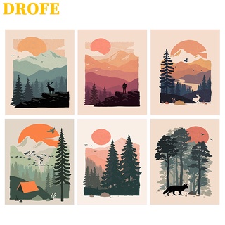 DROFE 【20x30 ซม / 30x40 ซม พร้อมกรอบ .】รูปวาดดิจิทัล รูปป่า สีน้ำ