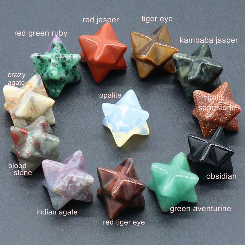 แกะสลัก Merkaba ดาวรูปร่างหินบ้านตารางหัตถกรรม 3D Merkaba ดาวเลือดหิน Opalite อินเดียอาเกตเรขาคณิตเค