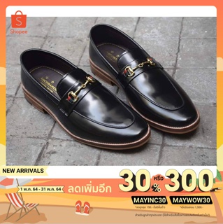 Arcobareno รองเท้าหนัง รองเท้า702 Horsebit Loafer PianoBlack Wooden Soles