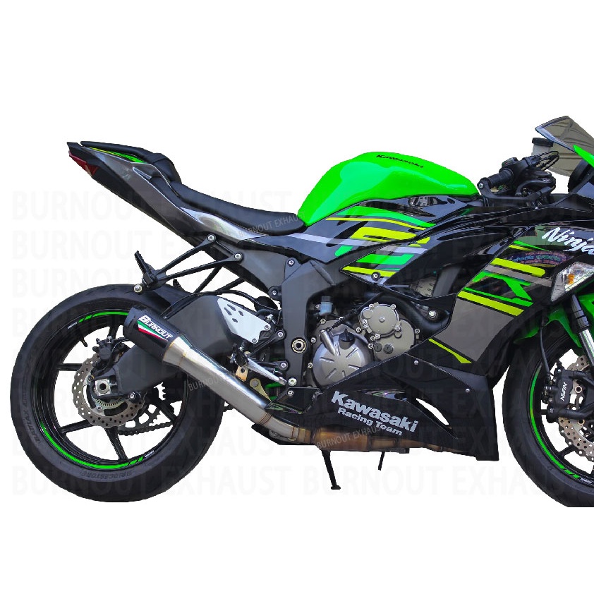 ท่อ Burnout ท่อ Ninja ZX6R ท่อสลิปออนแสตนเลส 3 นิ้ว กระบอกคาร์บอน 4 นิ้ว (ปลาย CNC)