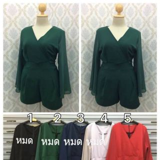 เดรสกางเกงขาสั้น แขนเสื้อชีฟอง คนอ้วน สีแดง