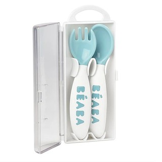 ช้อนส้อมพร้อมกล่อง BEABA 2nd Age Training Fork And Spoon (Storage Case Included) - Airy Blue