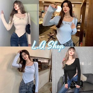 L.A Shop พร้อมส่ง เสื้อยืดไหมพรมแขนยาว ดีเทลเก๋ๆ "56107" -C