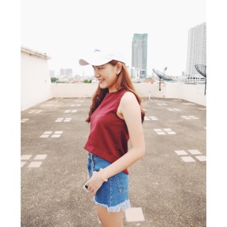 Long back red crop เสื้อครอปชายด้านหลังยาว