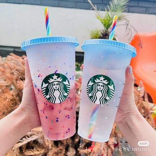 🌟Starbucks🌟ถ้วยแก้วใสมีหลอดดูดมีหลอดดูดสําหรับเด็ก 473มล./ 16ออนซ์ Twinkle