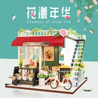 (มีไฟ+ที่ครอบ) บ้าน DIY บ้านตุ๊กตา โมเดลบ้าน Mini Doll House บ้านโมเดล