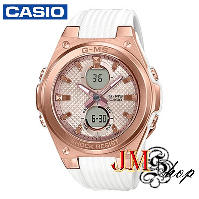 Casio Baby-g G-MS นาฬิกาข้อมือผู้หญิง สายเรซิ่น รุ่น MSG-C100G-7ADR (สีโรสโกลด์ / ขาว)