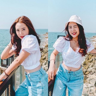 💙🧡เสื้อครอปแขนจีบทรงตุ๊กตา 🦄