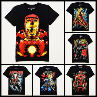 เสื้อยืดอินเทรนด์ผู้ชายอินเทรนด์ผู้หญิงอก34-50นิ้ว เสื้อยืดมาร์เวล Marvel, เสื้อยืดไอร่อนแมน Ironman, ธอร์ Thor, เดดพูล