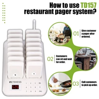 【จัดส่งในท้องถิ่น】Retekess TD157 ระบบเรียกคิว เพจเจอร์เรียกคิว แบบไร้สาย ระบบเรียกคิว เครื่องไร้สาย 1-99 ปุ่มกดระบบสัมผัส สำหรับร้านอาหาร 16 เครื่อง