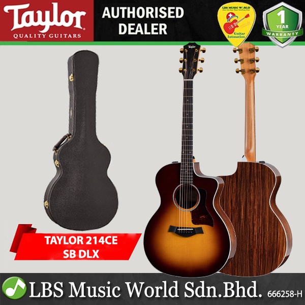 Taylor 214ce-SB DLX Grand Auditorium กีตาร์ไฟฟ้าอะคูสติกพร้อมเคส - ยาสูบ Sunburst (214ce)