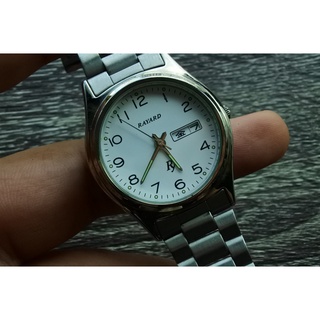 นาฬิกา Vintage มือสองญี่ปุ่น RAYARD ระบบ Quartz ผู้ชาย ทรงกลม กรอบเงิน หน้าขาว หน้าปัด 37mm