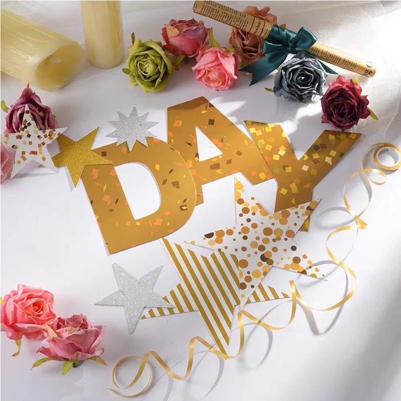 ป้ายอักษรHappy birthday พร้อมดาว ตัวใหญ่ ป้ายวันเกิด ทำจากกระดาษ พร้อมส่งร้านไทย - รูปที่ 2