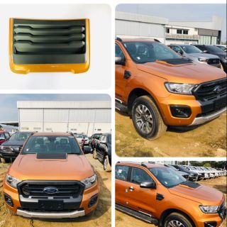 สกู้ปฝากระโปรงทรง F-150 จมูก ครอบจมูก จมูกหลอก ช่องลมหลอก สีส้ม ตัดดำด้าน ใส่ ford ranger raptor everest 2015 - 2019 +