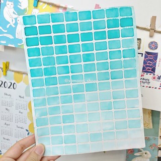 สติกเกอร์สี่เหลี่ยม เนื้อกระดาษ สีฟ้าน้ำทะเลเข้มอ่อน ไดคัทแล้ว ไม่กันน้ำ