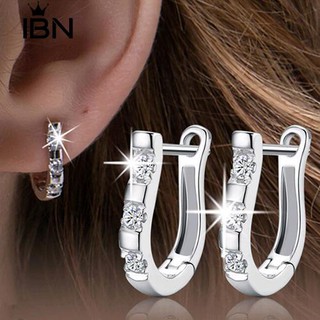 * Ibn 1 คู่หญิง Silver Plated พิณ White Gemstones Hoop ต่างหู Studs