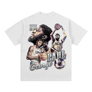 เสื้อยืดผ้าฝ้าย เสื้อยืดแขนสั้น ผ้าฝ้าย ทรงหลวม ลายคลื่น NBA Paul George สไตล์ฮิปฮอป S-4XL