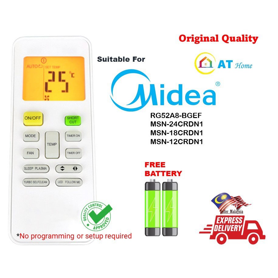 Midea Air Conditioning Conditioner Aircon Remote Control RG52A8-BGEF ...