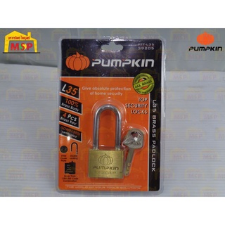 กุญแจแขวน ทองเหลือง รุ่นเหลี่ยม คอยาว 35mm ยี่ห้อ Pumpkin พัมคิน PTT-L35 #39205