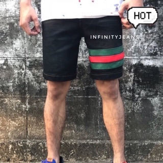 🔥ขาสั้นเอวยางยืด แต่งแถบเขียว-แดง