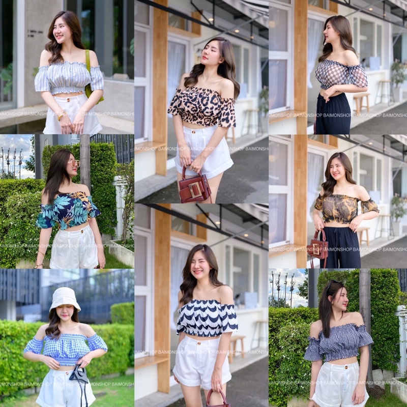 เสื้อครอป เสื้อปาดไหล่ ผ้าสวยมาก มีหลายสีหลายลายให้เลือก ฮิตสุดๆ No.193