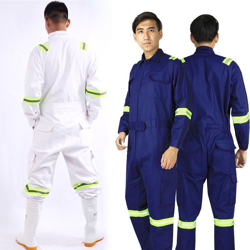 ℡Size M-5XL Men 100% Cotton Work Coveralls Repairman Coveralls with Reflective Strip Working Welding Uniforms Safety Clo #1