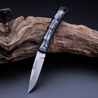 D48 มีดขนาดเล็ก ตั้งแค้มป์ มีดพกสำหรับเดินป่า ลวดลายสวยงาม ด้ามดำ  knife-