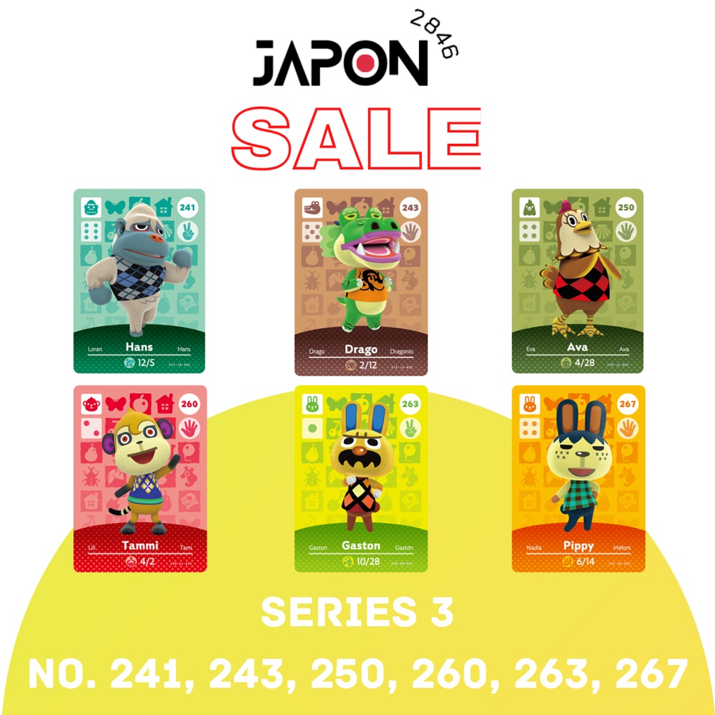 Animal Crossing Amiibo cards Series 3 No. 241, 243, 250, 260, 263, 267