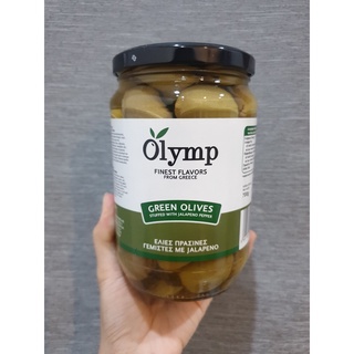 พร้อมส่ง !! โอลิม มะกอกเขียว สอดไส้พริกจาลาพีโน ขนาด 700 กรัม Olymp green olives