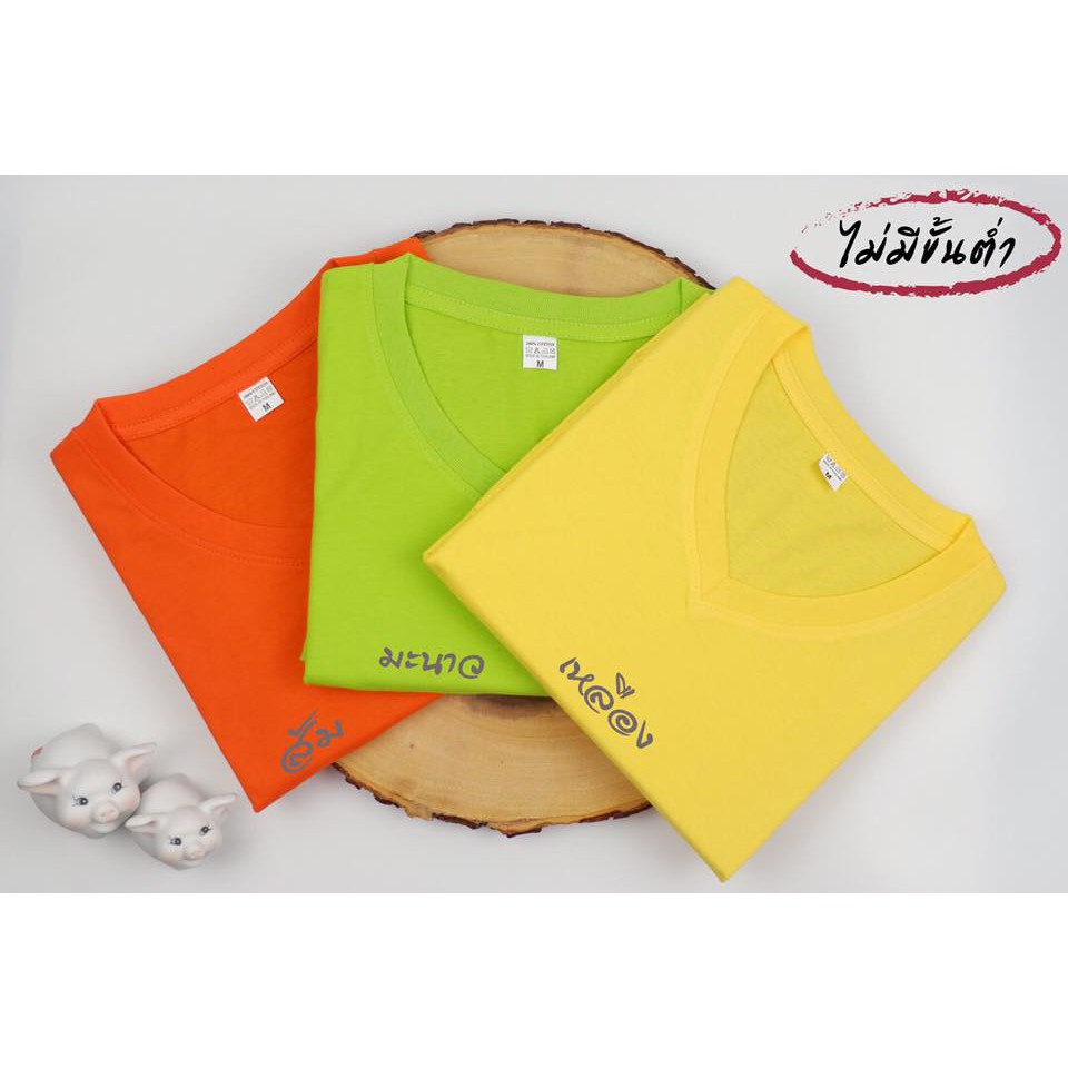 เสื้อยืด (ออกใบกำกับภาษีได้) แขนสั้น คอวี โทนสีสดใส cotton100%