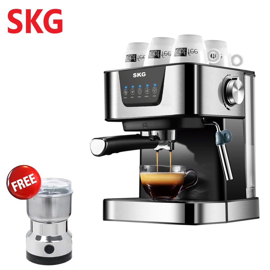 Skg เครื่องชงกาแฟสด รุ่น Sk-1208 สีเงิน แถมฟรี เครื่องบดกาแฟ,ก้านชงกาแฟ ,ถ้วยกรองกาแฟขนาด 1และ2 คัพ,ช้อนตักกาแฟ รับประกัน 1 ปี | Shopee Thailand