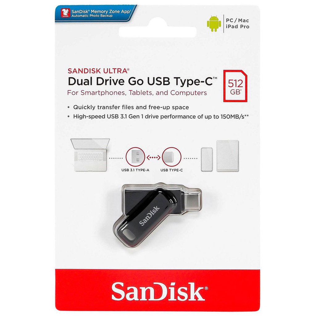 SanDisk 512GB Ultra Dual Drive Go USB Type-C (Black) SDDDC3-512G-G46 |  Shopee Thailand