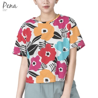 Pena house เสื้อยืดทรงครอป แขนสั้นผ้าพิมพ์ลาย PBTS082202