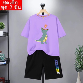 ชุดเซ็ทเด็กแฟชั่น เสื้อยืดลายการ์ตูน+กางเกงขาสั้นสีดำ /3สี K2159+DD351