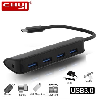 ฮับ usb type - c 4 - port usb 3 . 0 eu hub/au/us/uk dc 5v type c splitter อะแดปเตอร์พาวเวอร์