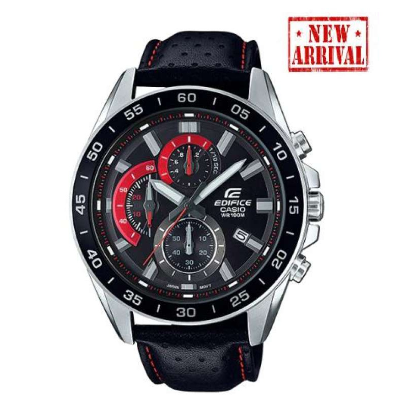 Win Watch Shop Casio Edifice รุ่น EFV550L1AV นาฬิกาข้อมือผู้ชาย Chronograph สายหนังดำ  ประกัน CMG 1 