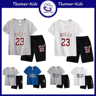 [THOMAS Kids] ชุดเสื้อยืดแขนสั้น กางเกงขาสั้น ผ้าฝ้าย 100% แฟชั่นฤดูร้อน สําหรับเด็กผู้ชาย 5-10 ปี 2 ชิ้น