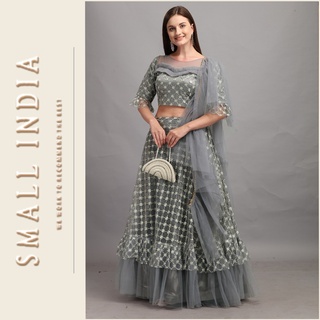 {**ส่งฟรี**} SMALL INDIA 💖✨ Grey Net Ruffle Lehenga 💖✨ ‘A’One Quality